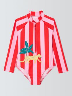 John Lewis Kids' Leopard Long Sleeve Swimsuit, Pink Multi, Pink Multi