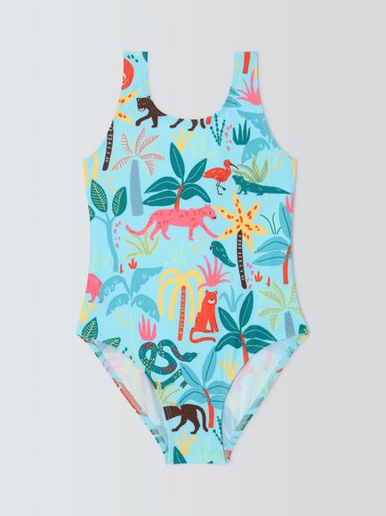 John Lewis Kids' Tropics Swimsuit, Blue Multi, Blue Multi