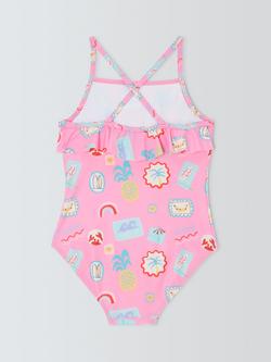 John Lewis Kids' Wish You Were Here Swimsuit, Pink Multi - view 2, Pink Multi
