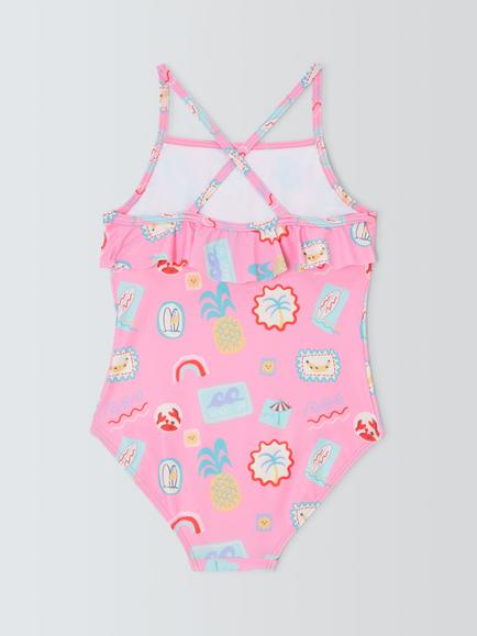 John Lewis Kids' Wish You Were Here Swimsuit, Pink Multi - view 2, Pink Multi