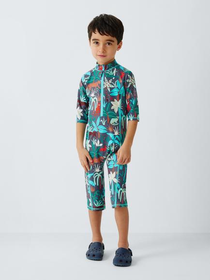 John Lewis Kids' Tropics Sunpro Swimsuit, Multi - view 2, Multi