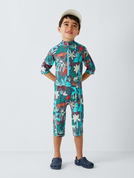 John Lewis Kids' Tropics Sunpro Swimsuit, Multi, Multi