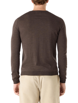 Oliver Sweeney Camber Merino Wool Crew Neck Jumper - view 2, Chocolate Marl