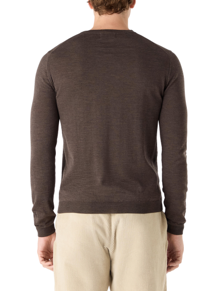 Oliver Sweeney Camber Merino Wool Crew Neck Jumper - view 2, Chocolate Marl