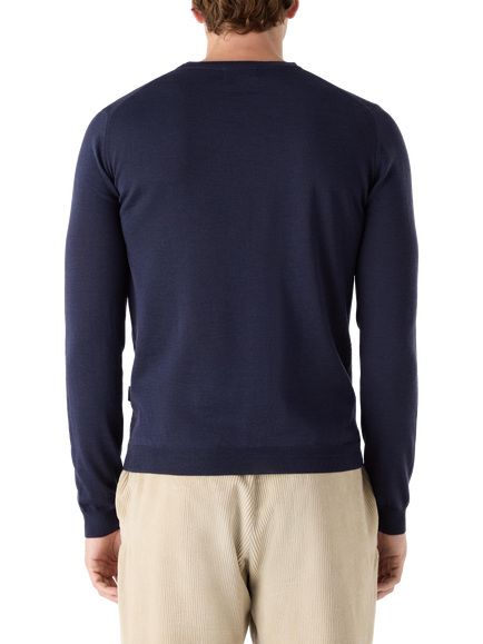 Oliver Sweeney Camber Merino Wool Crew Neck Jumper - view 2, Navy Marl