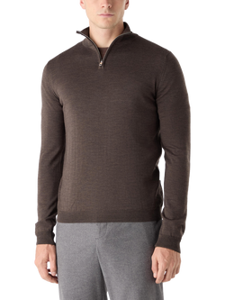 Oliver Sweeney Curragh Zip Funnel Neck Merino Wool Jumper, Chocolate Marl