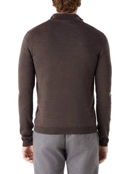 Oliver Sweeney Curragh Zip Funnel Neck Merino Wool Jumper - view 2, Chocolate Marl