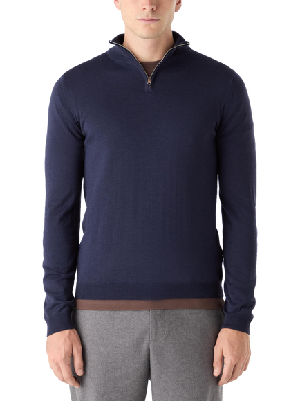 Oliver Sweeney Curragh Zip Funnel Neck Merino Wool Jumper, Navy Marl