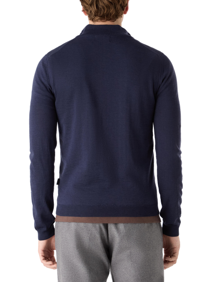 Oliver Sweeney Curragh Zip Funnel Neck Merino Wool Jumper - view 2, Navy Marl