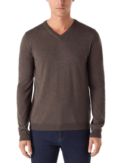 Oliver Sweeney Ennis V-Neck Merino Wool Jumper, Chocolate Marl