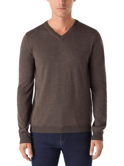 Oliver Sweeney Ennis V-Neck Merino Wool Jumper, Chocolate Marl