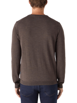 Oliver Sweeney Ennis V-Neck Merino Wool Jumper - view 2, Chocolate Marl