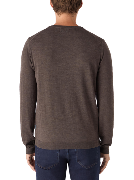 Oliver Sweeney Ennis V-Neck Merino Wool Jumper - view 2, Chocolate Marl