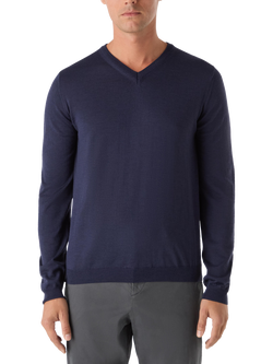 Oliver Sweeney Ennis V-Neck Merino Wool Jumper, Navy Marl