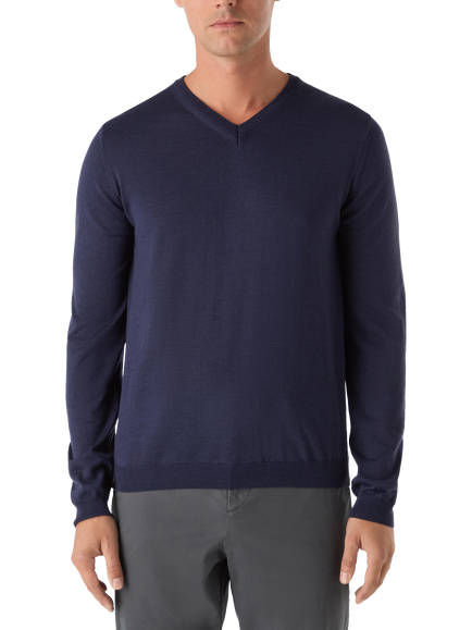 Oliver Sweeney Ennis V-Neck Merino Wool Jumper, Navy Marl