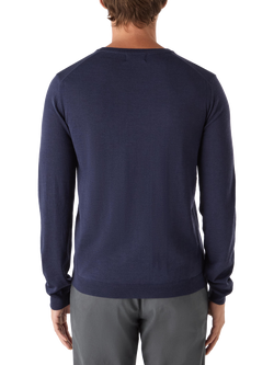 Oliver Sweeney Ennis V-Neck Merino Wool Jumper - view 2, Navy Marl