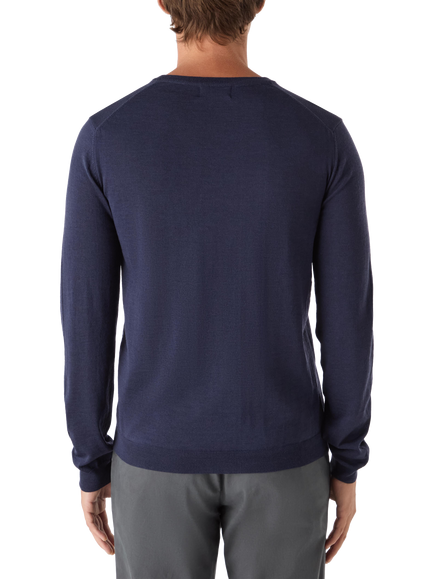 Oliver Sweeney Ennis V-Neck Merino Wool Jumper - view 2, Navy Marl
