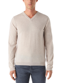 Oliver Sweeney Ennis V-Neck Merino Wool Jumper, Wheat Marl