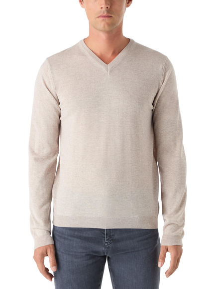 Oliver Sweeney Ennis V-Neck Merino Wool Jumper, Wheat Marl