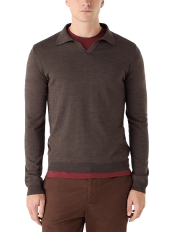Oliver Sweeney Wexford Buttonless Merino Wool Polo Jumper, Chocolate Marl