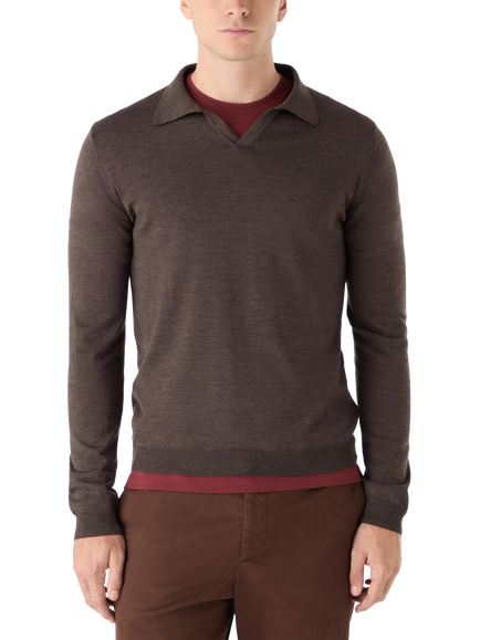 Oliver Sweeney Wexford Buttonless Merino Wool Polo Jumper, Chocolate Marl