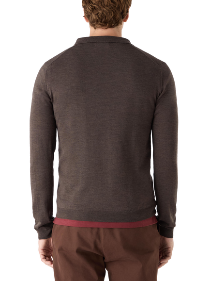 Oliver Sweeney Wexford Buttonless Merino Wool Polo Jumper - view 2, Chocolate Marl