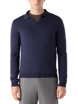 Oliver Sweeney Wexford Buttonless Merino Wool Polo Jumper, Navy Marl