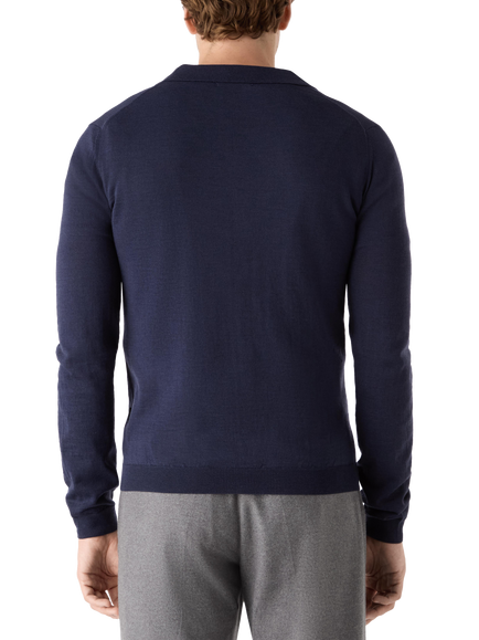 Oliver Sweeney Wexford Buttonless Merino Wool Polo Jumper - view 2, Navy Marl