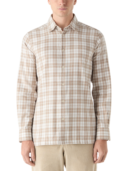 Oliver Sweeney Barnham Soft Cotton Long Sleeve Check Shirt, Sand, Sand