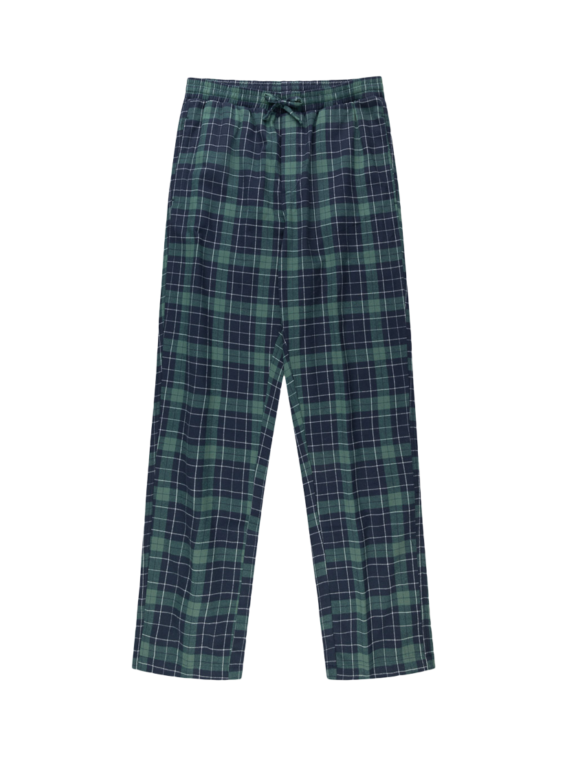 Product image 3 of 5, which shows Panos Emporio Cotton Check Pyjama Bottoms, Green, S