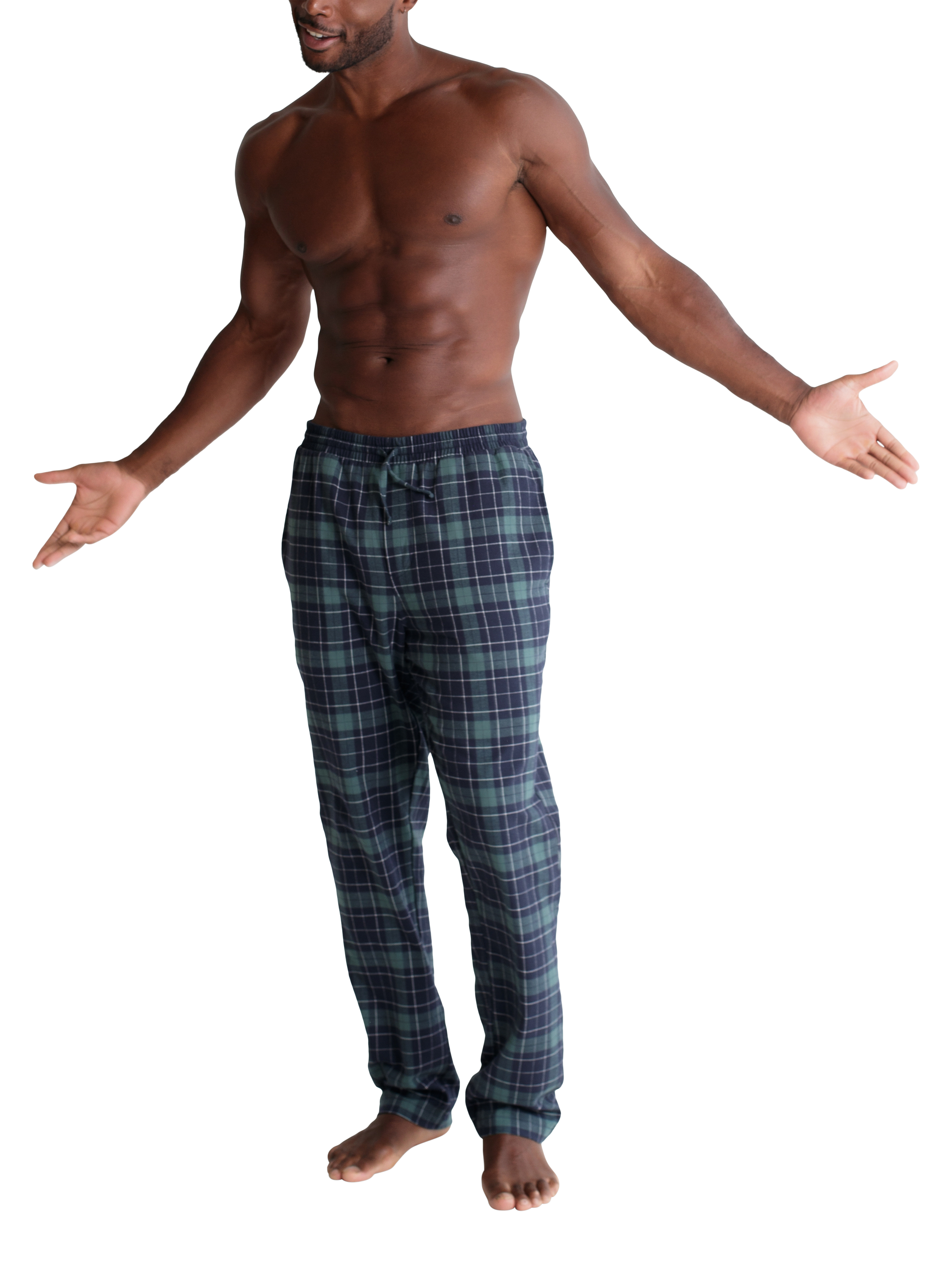 Product image 5 of 5, which shows Panos Emporio Cotton Check Pyjama Bottoms, Green, S