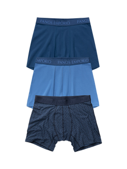 Panos Emporio Bamboo Blend Boxer Shorts, Pack of 3, Mixed Blue, Mixed Blue