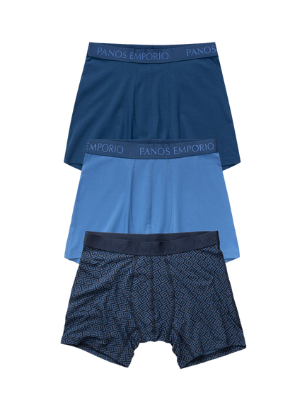 Panos Emporio Bamboo Blend Boxer Shorts, Pack of 3, Mixed Blue, Mixed Blue