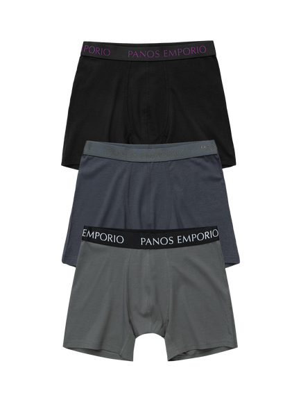 Panos Emporio Bamboo Blend Boxer Shorts, Pack of 3, Mixed Grey/Black, Mixed Grey/Black