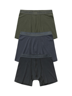 Panos Emporio Bamboo Blend Boxer Shorts, Pack of 3, Mixed Green/Grey, Mixed Green/Grey
