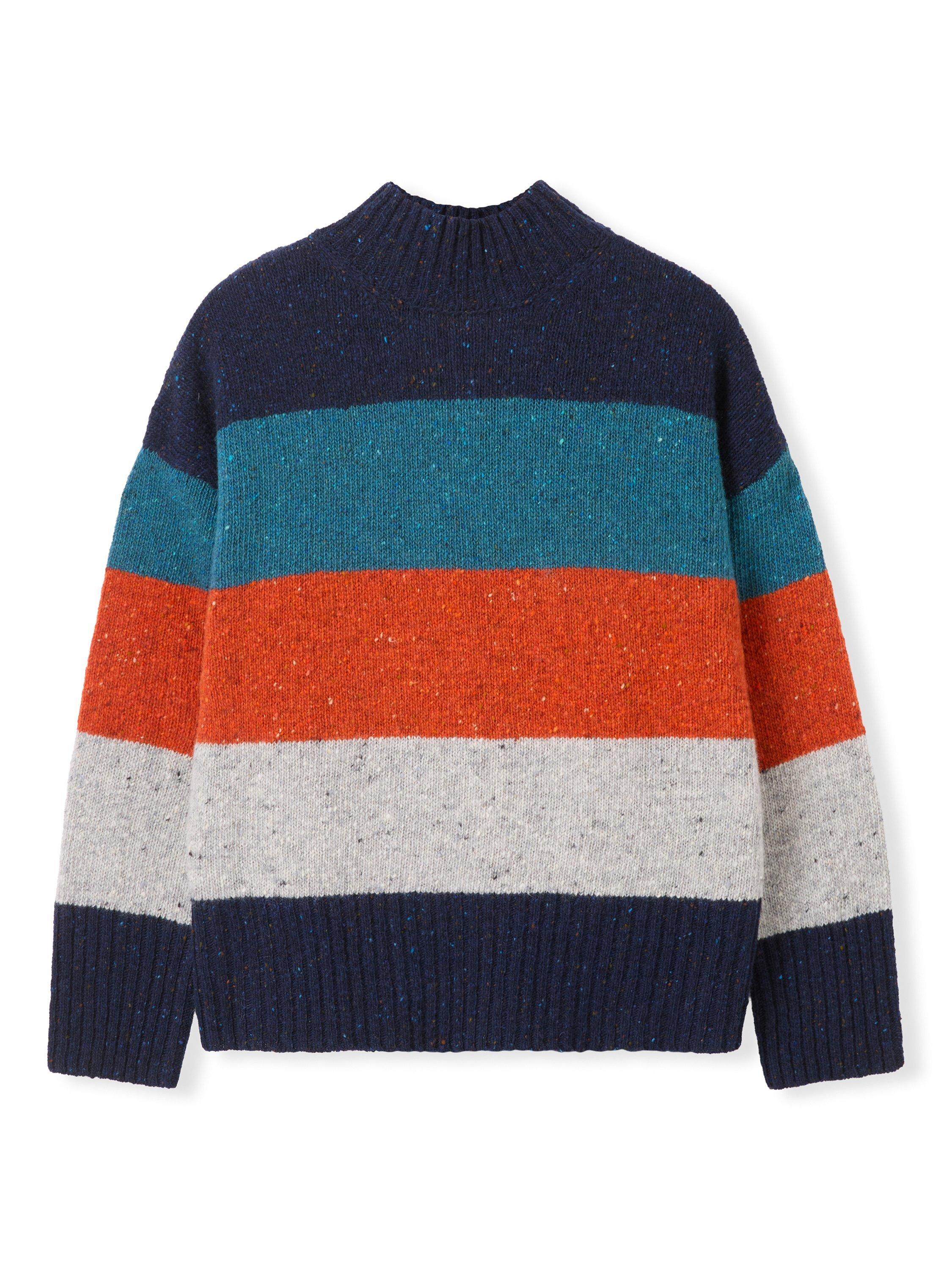 Product image 1 of 9, which shows Celtic & Co. Funnel Neck Stripe Pure Wool Jumper, Multi, XS