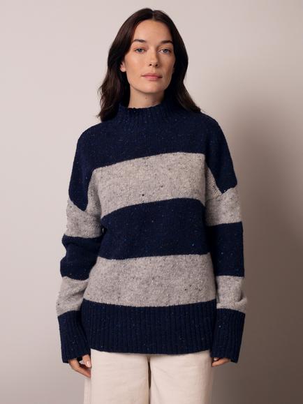 Celtic & Co. Funnel Neck Stripe Pure Wool Jumper, Multi, Multi