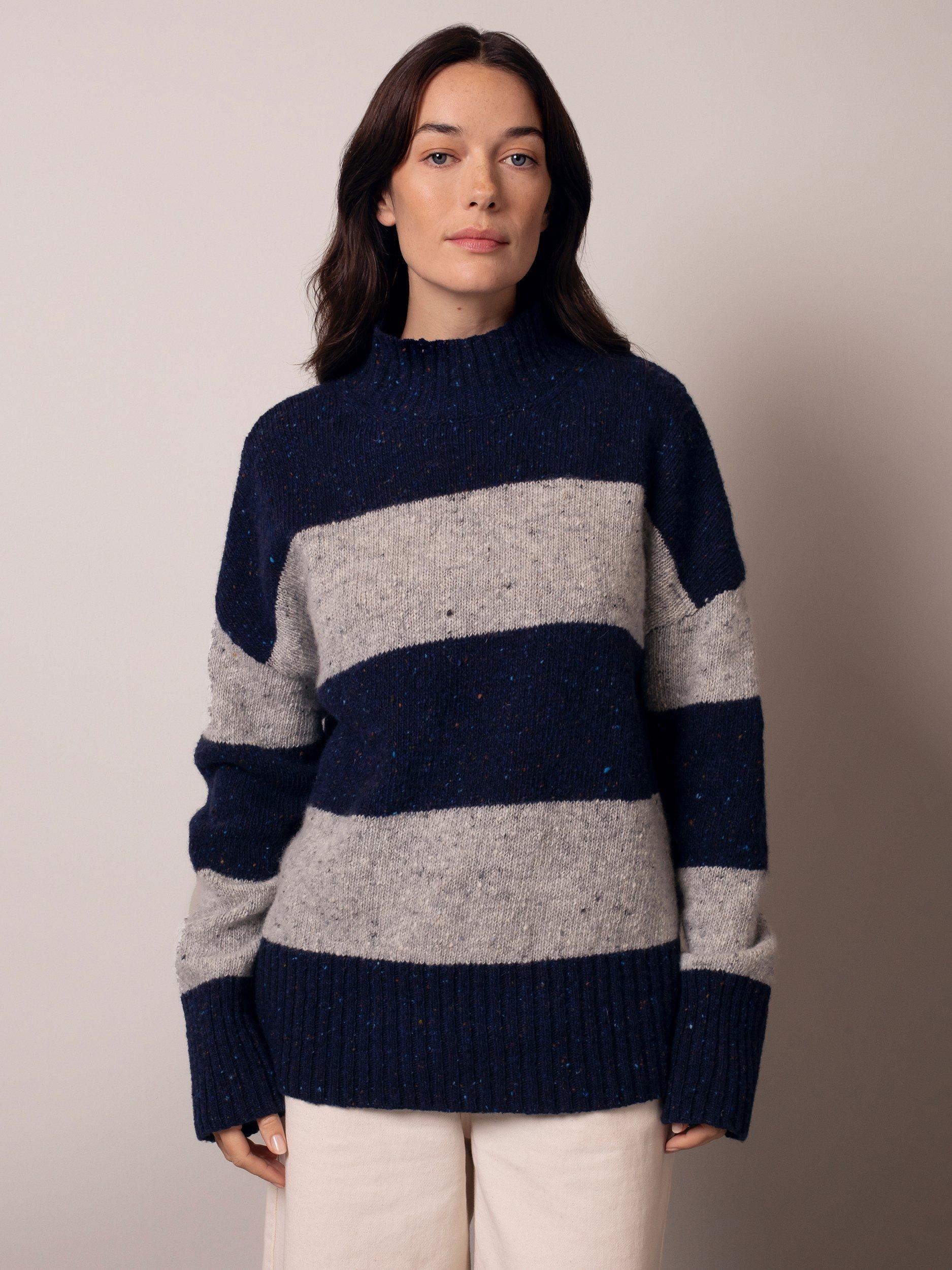 Product image 2 of 9, which shows Celtic & Co. Funnel Neck Stripe Pure Wool Jumper, Multi, XS