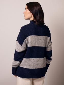 Celtic & Co. Funnel Neck Stripe Pure Wool Jumper, Multi - view 2, Multi