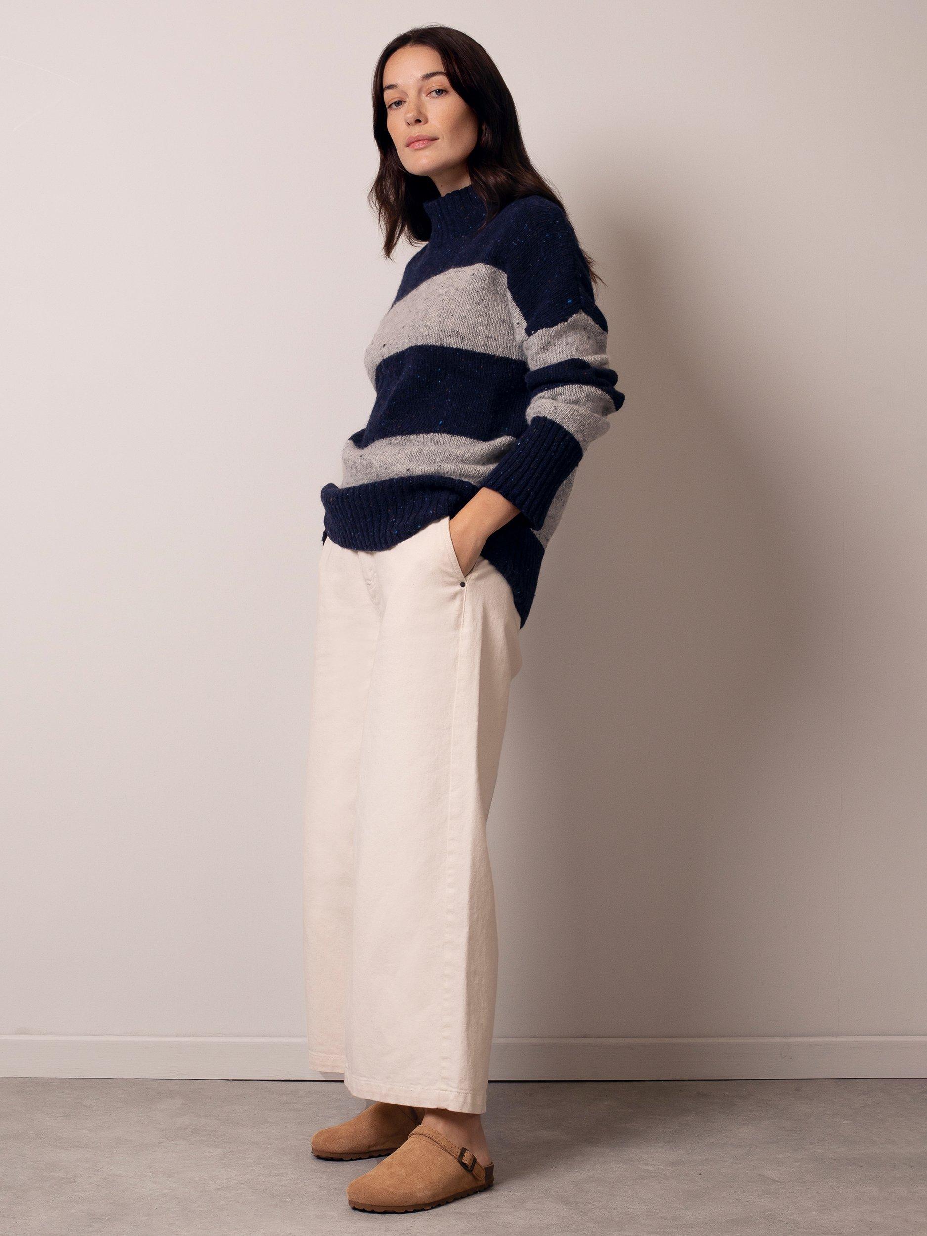 Product image 3 of 9, which shows Celtic & Co. Funnel Neck Stripe Pure Wool Jumper, Multi, XS