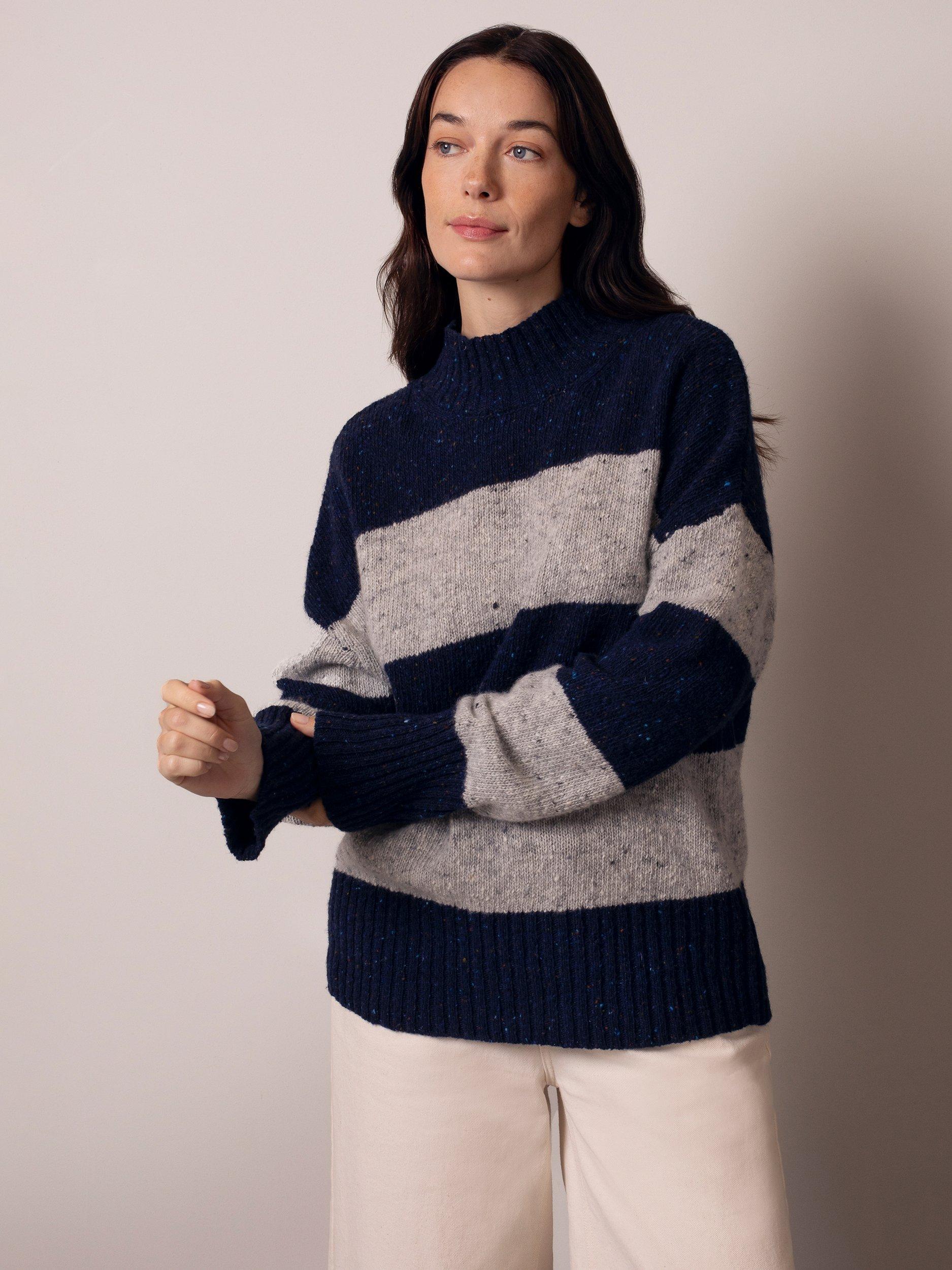 Product image 5 of 9, which shows Celtic & Co. Funnel Neck Stripe Pure Wool Jumper, Multi, XS