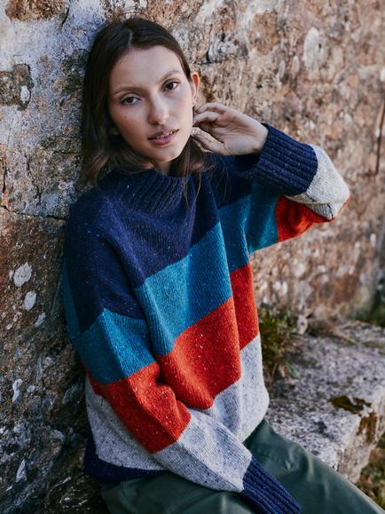 Celtic & Co. Stripe Funnel Neck Pure Wool Jumper, Multi, Multi