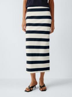 MM by MaxMara Riviera Stripe Midi Skirt, White/Navy, White/Navy