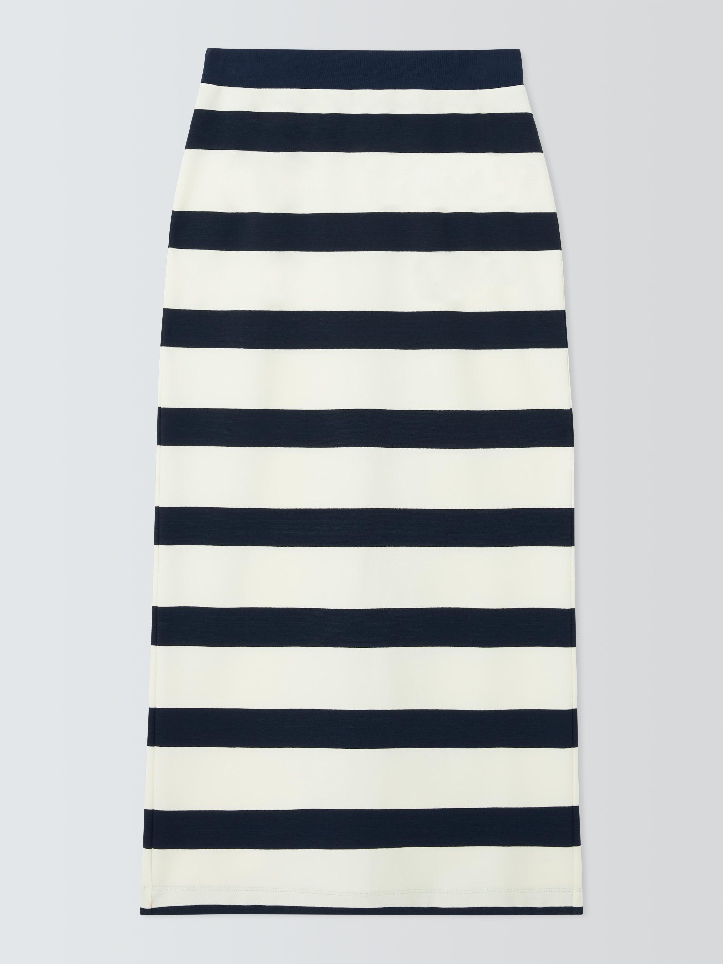 Product image 1 of 1, which shows MM by MaxMara Riviera Stripe Midi Skirt, White/Navy, XS