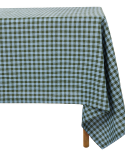 Piglet in Bed Colour Drenched Gingham Linen Blend Tablecloth - view 2, Fern Green/Dusk Blue