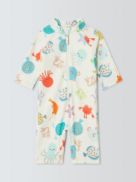 John Lewis Baby Under the Sea UPF 50+ Sunrpo Swimsuit, White Multi, White Multi