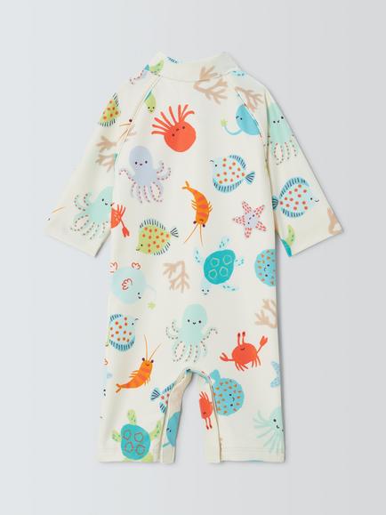 John Lewis Baby Under the Sea UPF 50+ Sunrpo Swimsuit, White Multi - view 2, White Multi