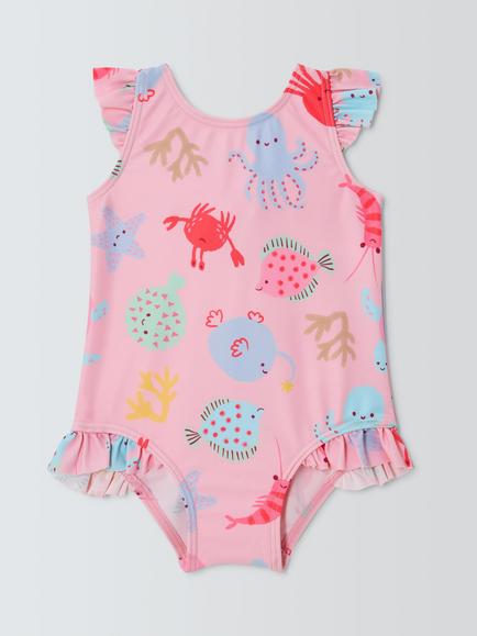 John Lewis Baby Under the Sea Swimsuit, Pink, Pink