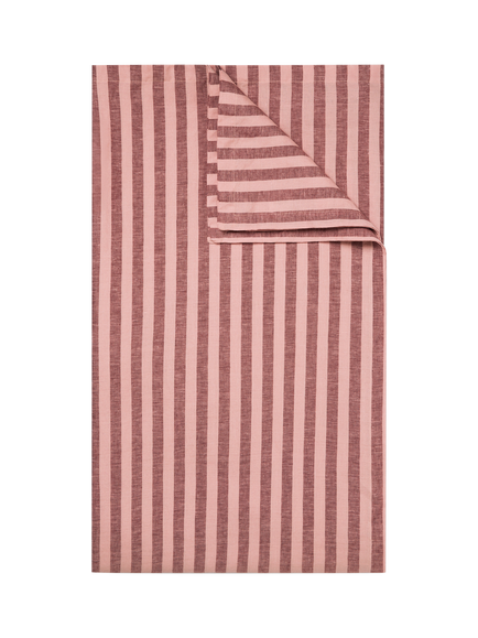 Piglet in Bed Pembroke Stripe Linen Blend Tablecloth, Rhubarb/Rose