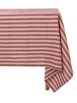 Piglet in Bed Pembroke Stripe Linen Blend Tablecloth - view 2, Rhubarb/Rose
